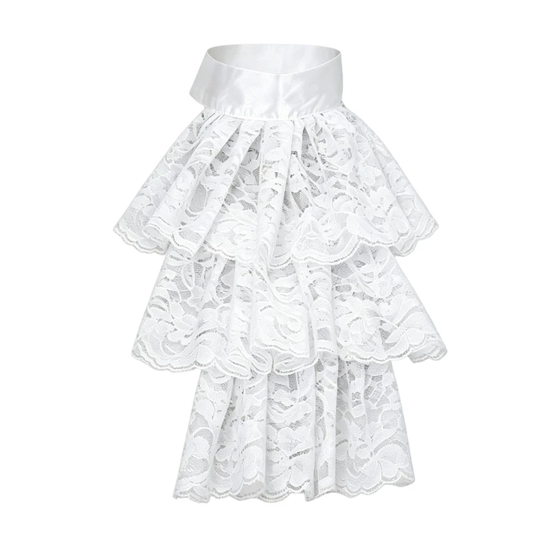 Q39C Layered Lace Faux Collar Accessory, Detachable Decorative Collar Insert for Round Neck V Neck and Shirt Collar Looks