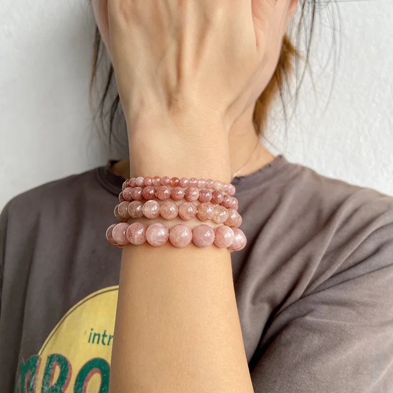 Sun Stone Beaded Bracelets Natural Stone Beads Bracelets Elastic Rope Bracelets For Friendship Lovers Energy Charm Craft Bangles