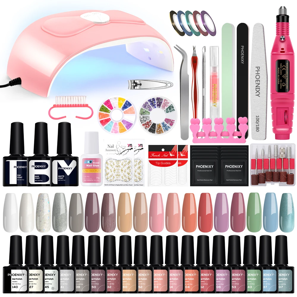 

Full Poly Nail Gel Set Gel Nail Polish Kit with 54W UV LED Nail Lamp Nail Extension Gel Varnish Complete Semi Permanent Nail Kit