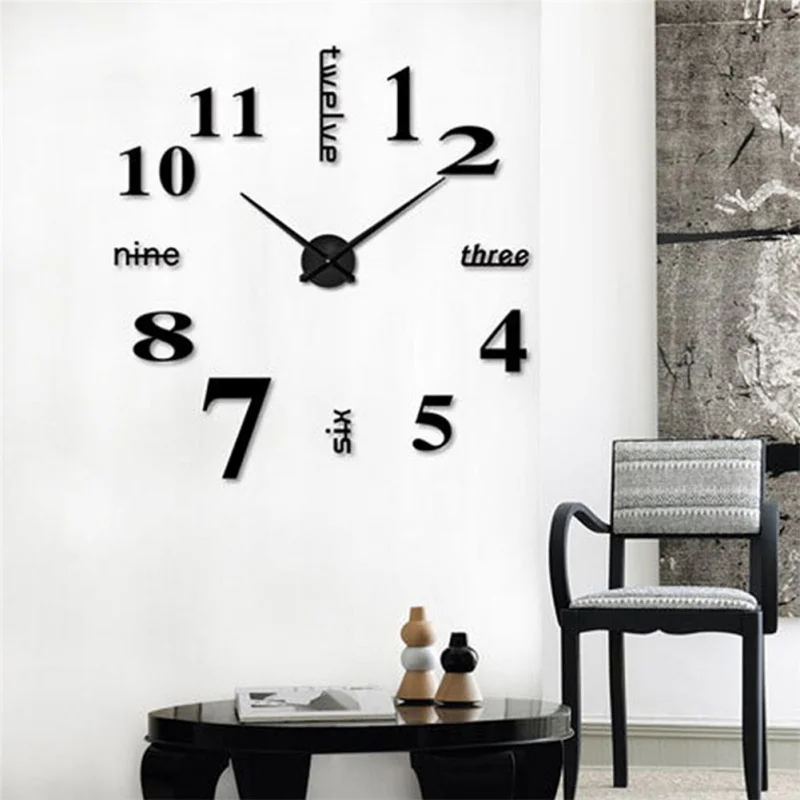 Frameless DIY Wall Clock 14inch Modern 3D Acrylic Sticker Kit for Home Living Room Bedroom Office Wall Decorations