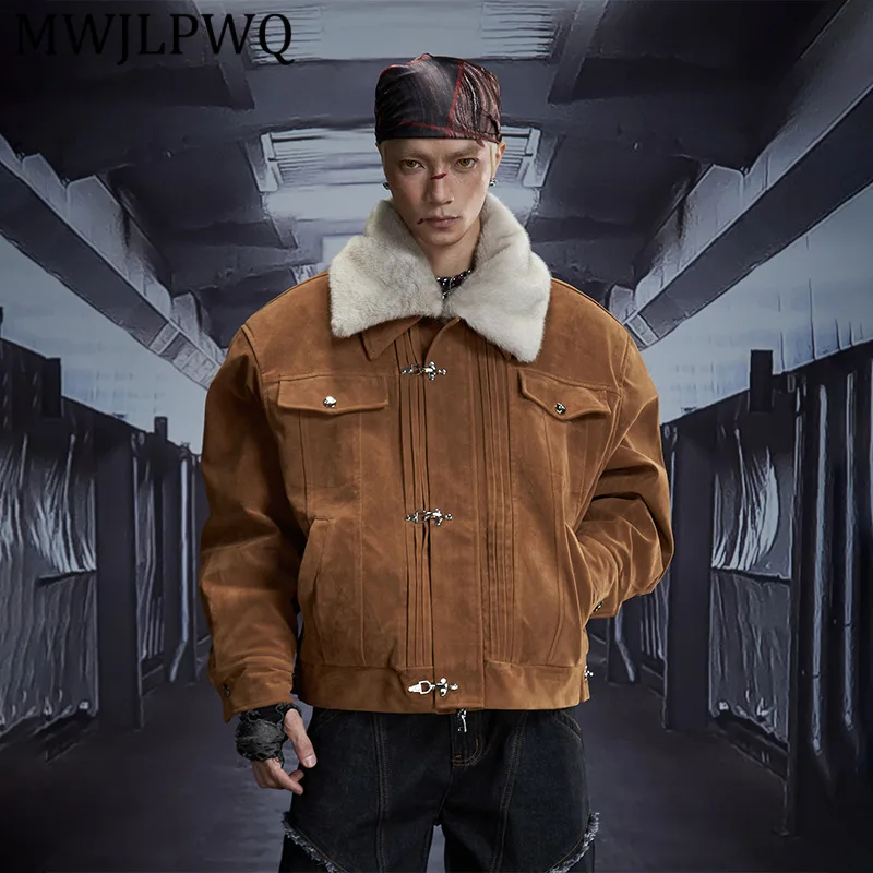 

MWJLPWQ бархатная утепленная хлопковая куртка со съемным меховым воротником, мужское зимнее пальто с длинными рукавами и металлическим дизайном High Street 12979