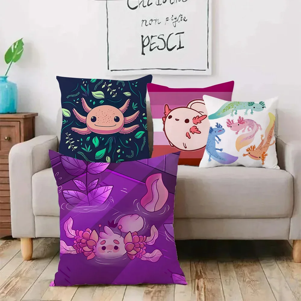 Axolotl Pillow Covers Cartoon Sofa Decorative Home Double-sided Printing Short Plush Cute Cushion Cover