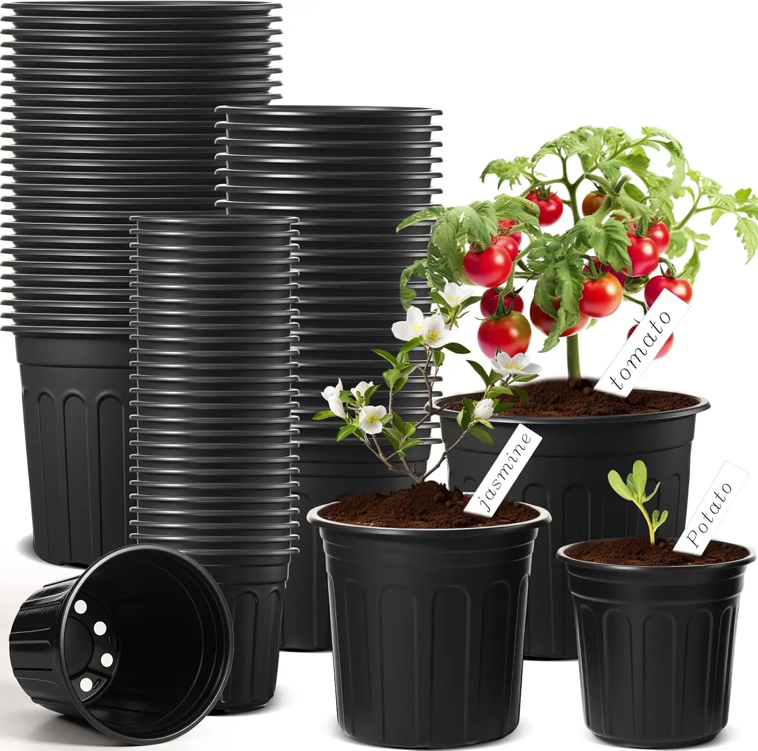 

Набор из 120 горшков для рассады объемом 0,5-2 галлона с 120 этикетками для растений, утолщенные гибкие пластиковые горшки для растений, одноразовые