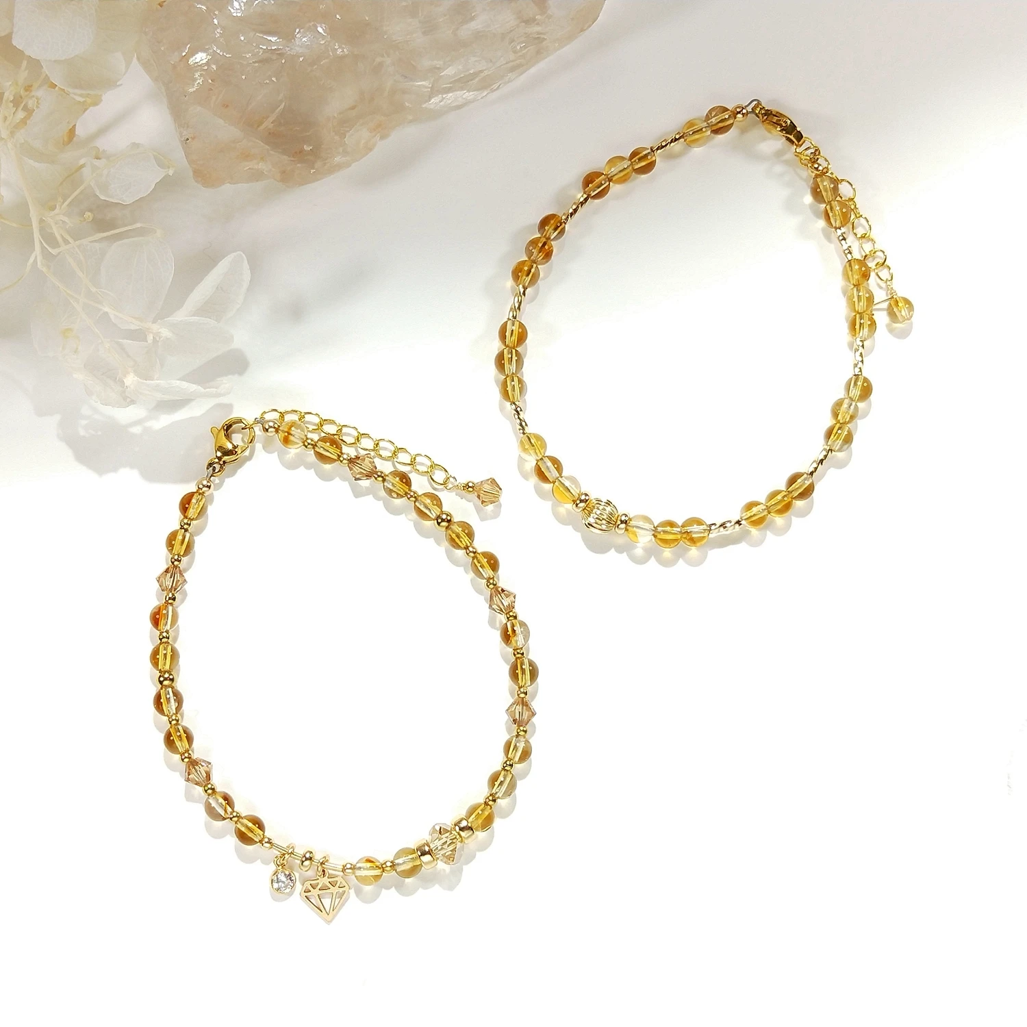 

Lii Ji Citrine 4mm American 14K Gold Filled Charm Bracelet Handmade Fashion Jewelry