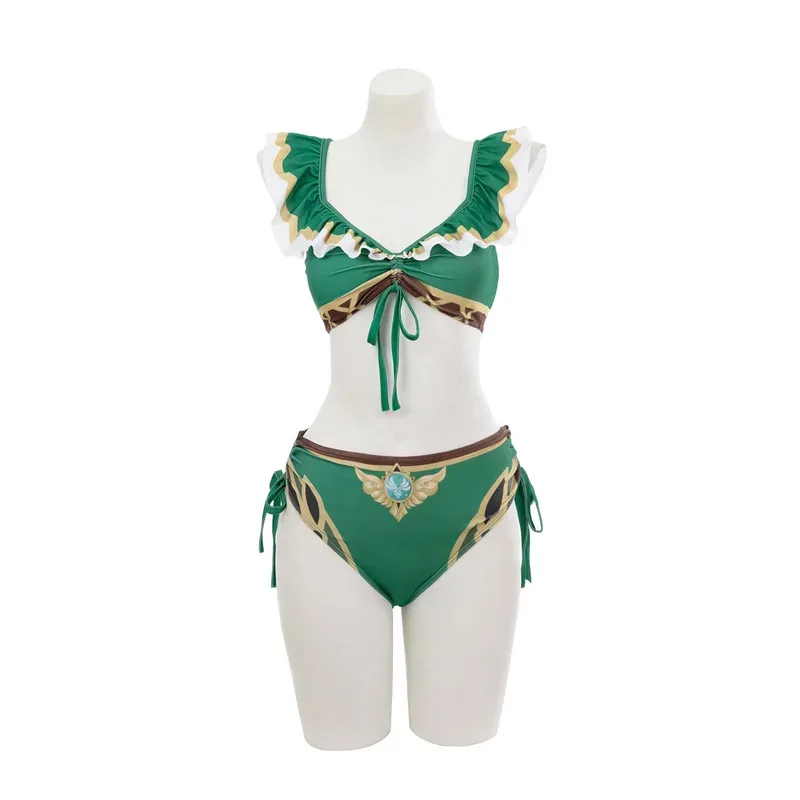 ชุดว่ายน้ำเวนดี้จากเกม Genshin Impact สีเขียวแบบแยกชิ้น ชุดว่ายน้ำเซ็กซี่สำหรับผู้หญิง ชุดคอสเพลย์ฮาโลวีน ชุดแฟนซีสำหรับเล่นบทบาทสมมติ;3,k8't,