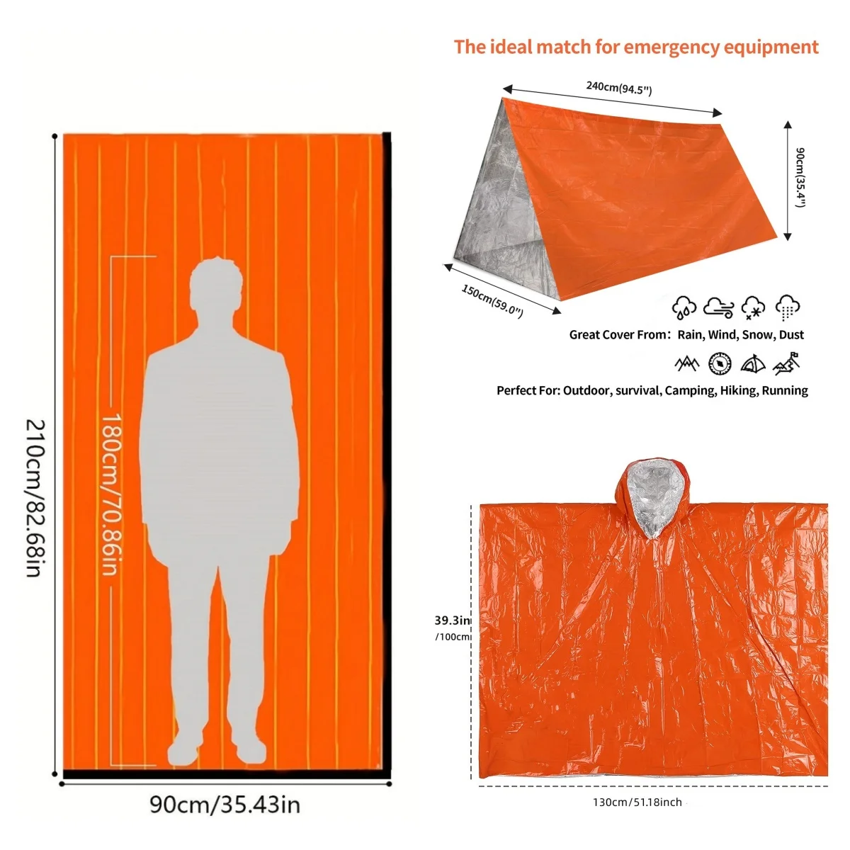 Outdoor emergency tent portable warm emergency blanket Thermal blanket lifesaving refuge emergency sleeping bag