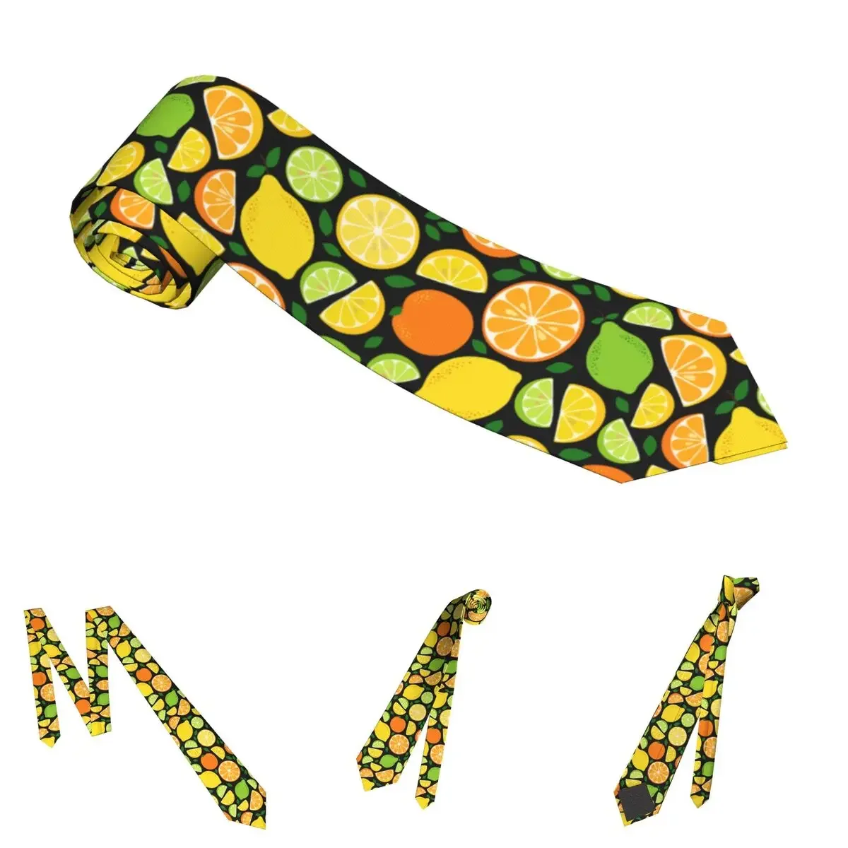 Cute Fruits Lemon Lime And Orange Necktie Men Women Polyester 8 cm Neck Ties for Mens Skinny Wide Daily Wear Gravatas Business