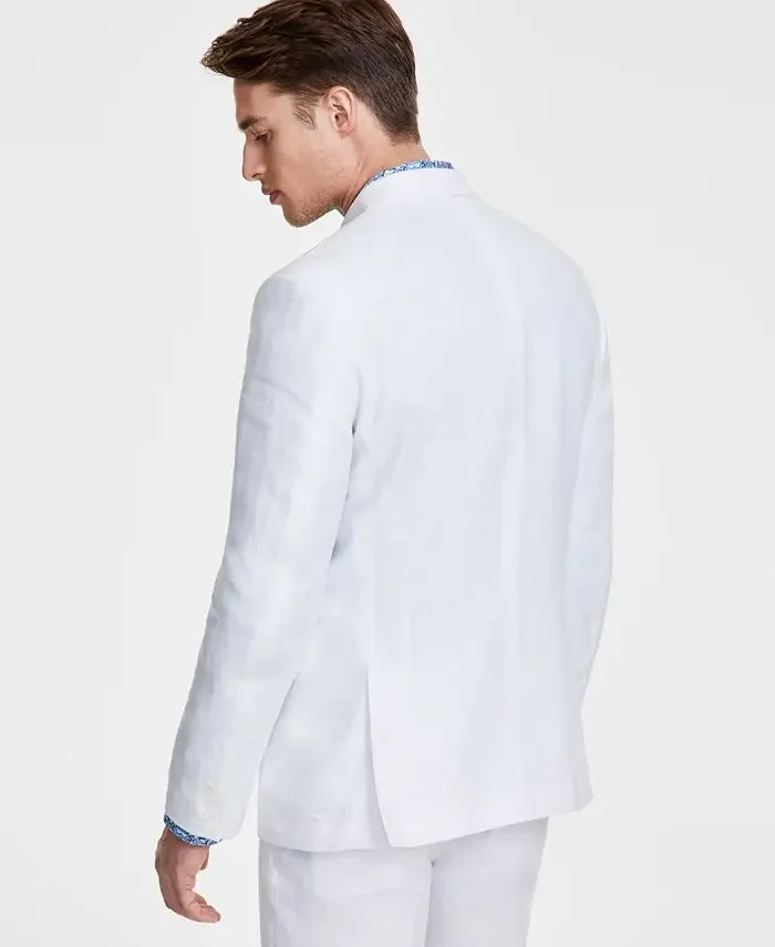 White Summer Linen Elegant Men Suit Smart Casual Double Breasted Slim Fit Blazers High Quality Custom 2 Piece Set Costume Homme