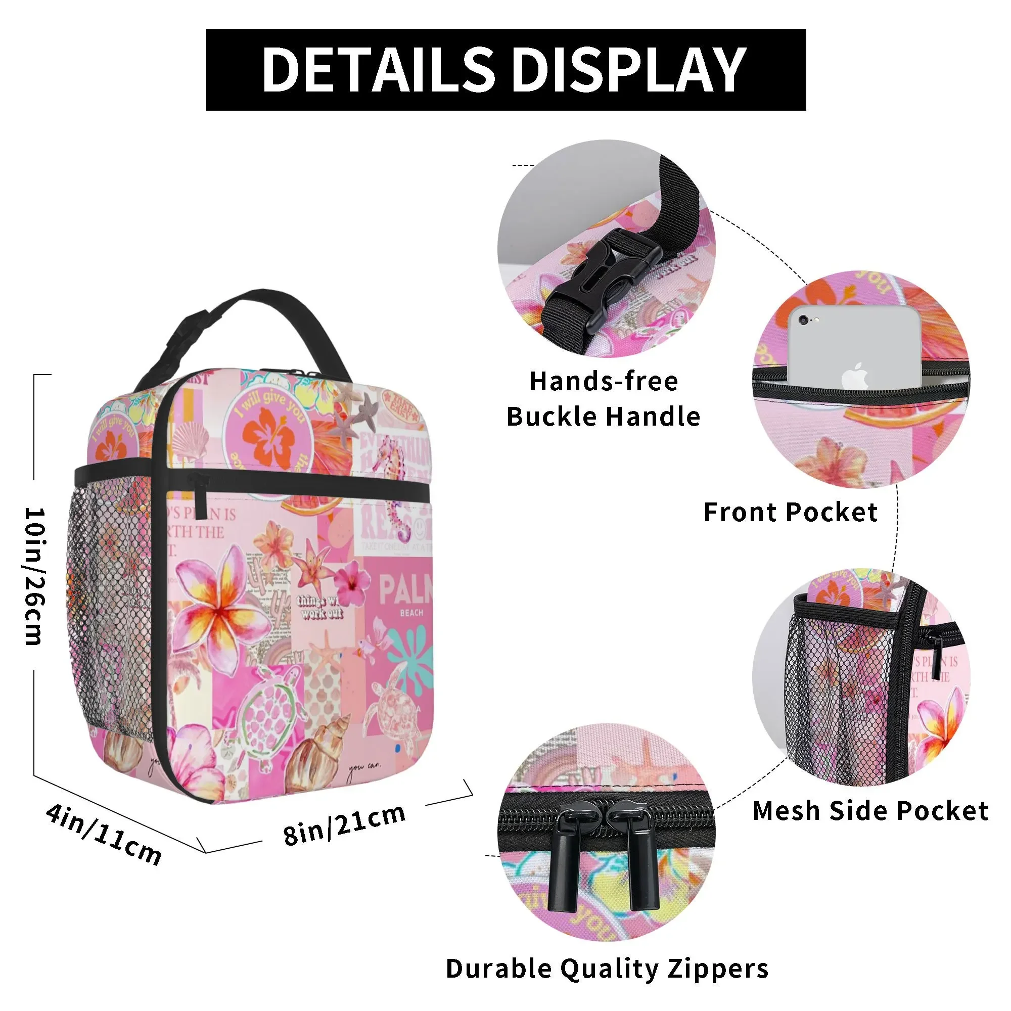 Beach-themed Collage with Vibrant Colors and Tropical Elements, Printed Thermal Bag Insulation Lunch Box for Home
