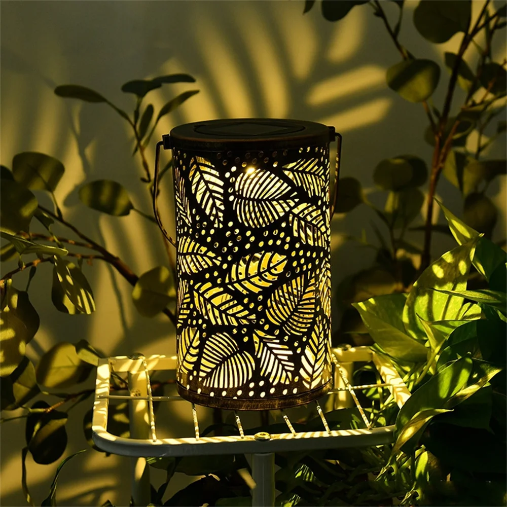 

Led Wrought Iron Lantern Solar Light Hollow Out Flower Hanging Lamp Garden Decoration Outdoor LED Decorative Craft Décor