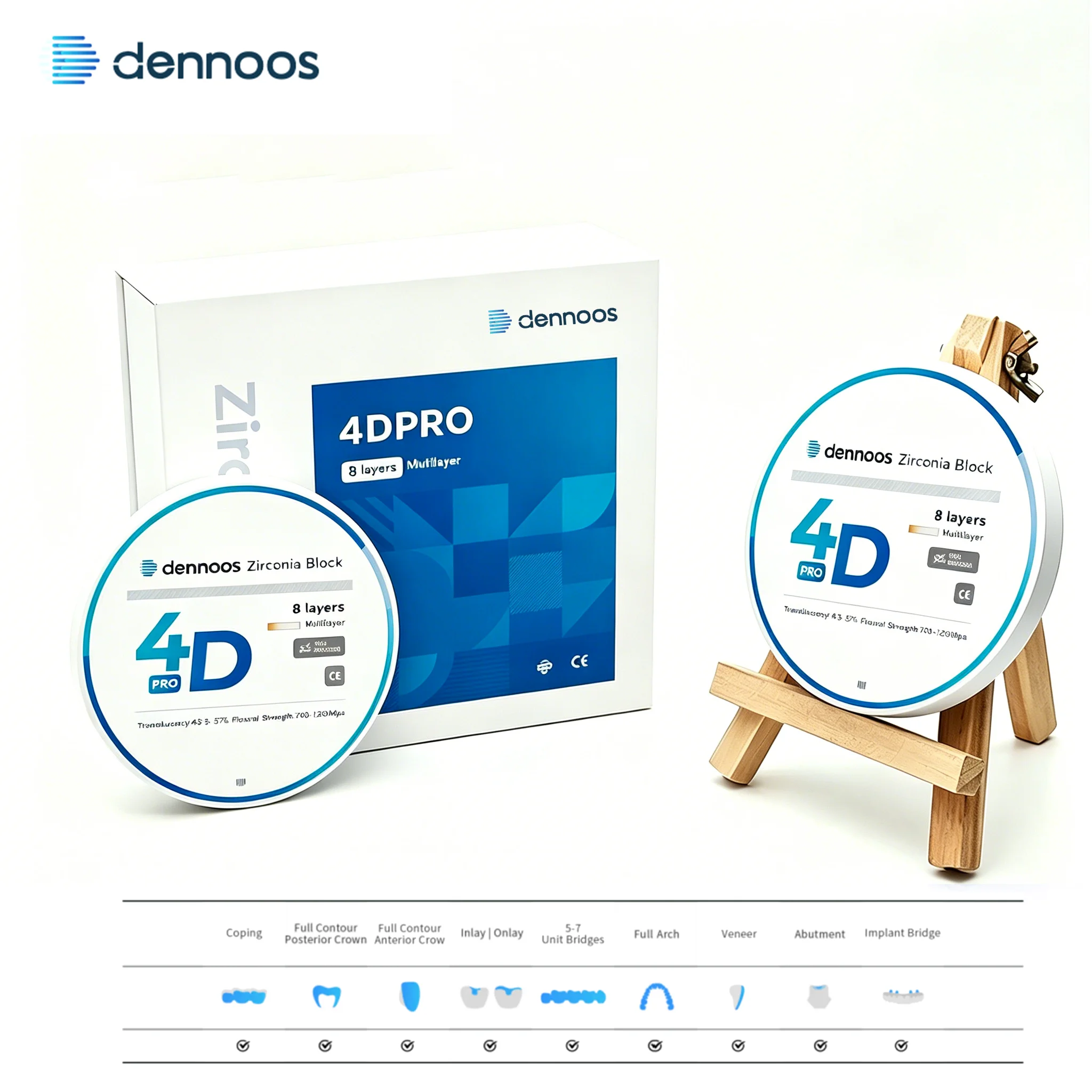 8 Layeries Dental Zirconia Block 4D PRO Multilayer for CAD CAM Lab Materials open system 43%-57% Strength 700-1200Mpa Sinocera