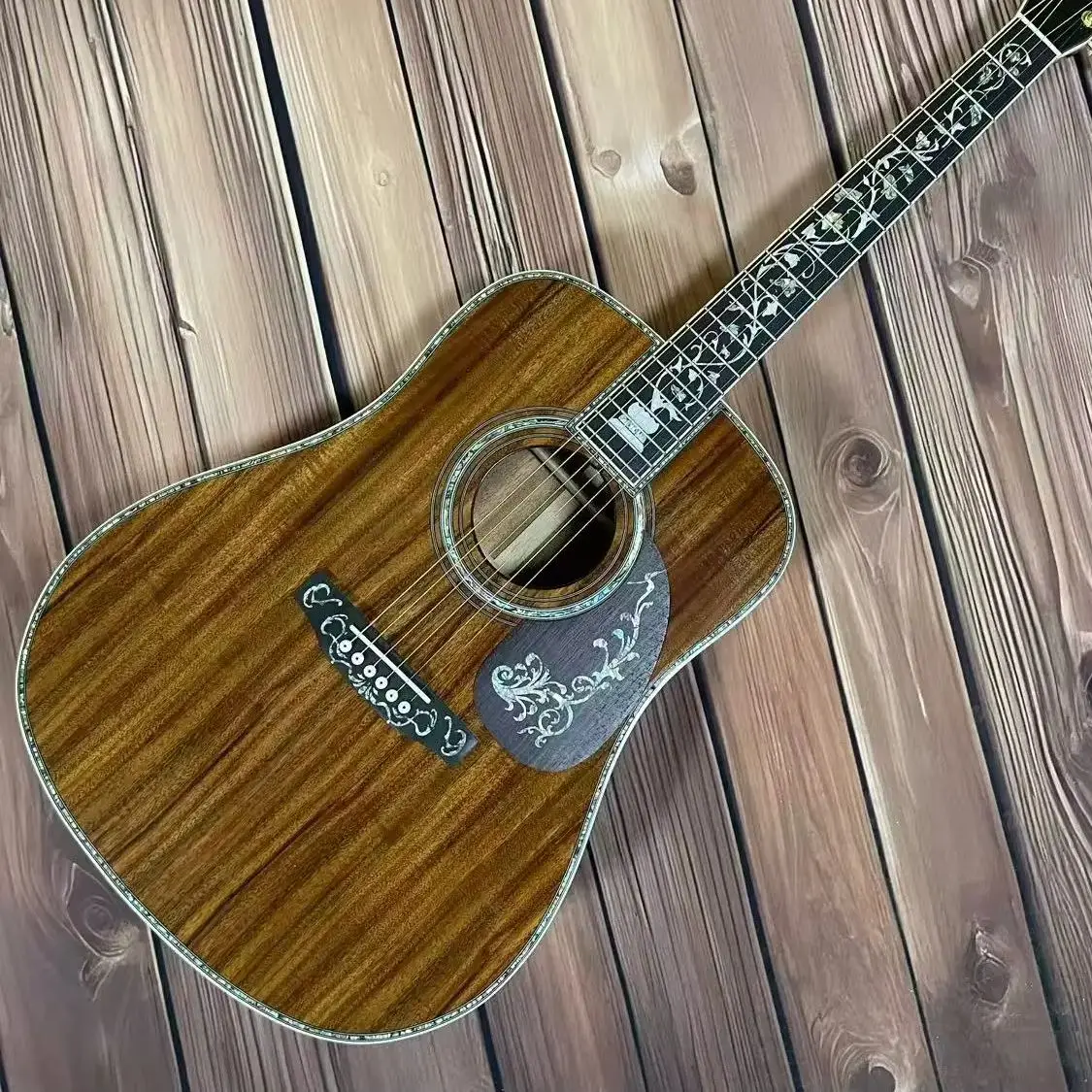

Brown Full KAO Wood D-45 Acoustic Guitar Small Flower Bottle Ebony Fingerboard Accessories Upgrade