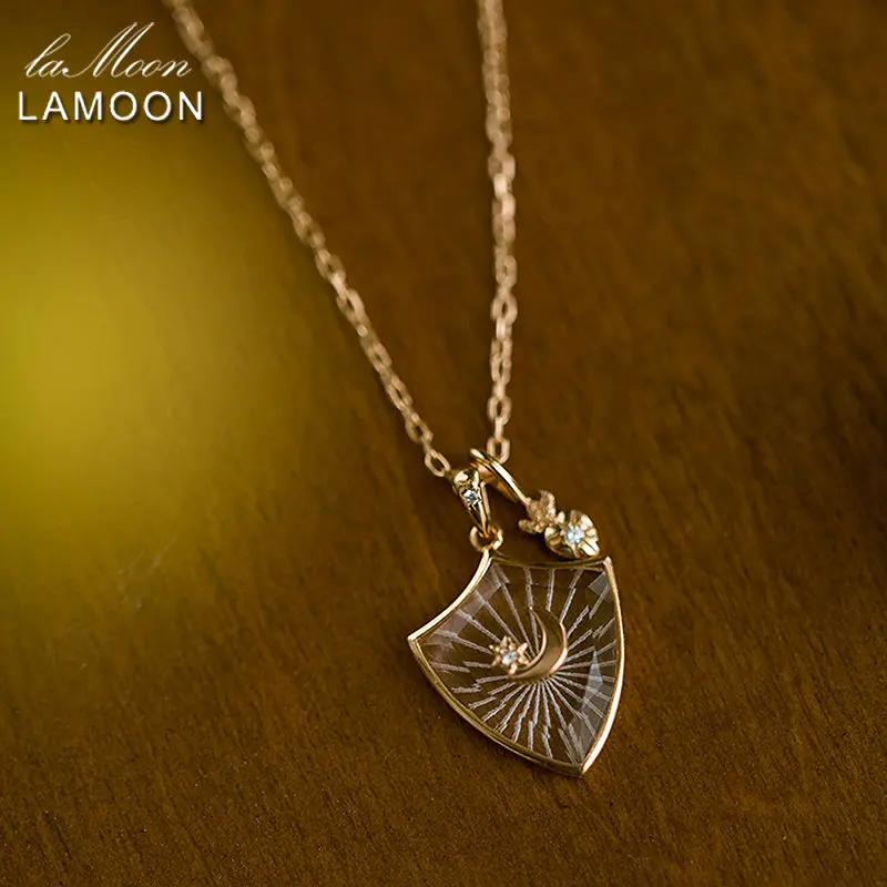 LAMOON Natural Crystal Necklace Fine Women Moon Star Heart Pendant 925 Sterling Silver Gold Plated Fine Jewelry Vintage Bijou