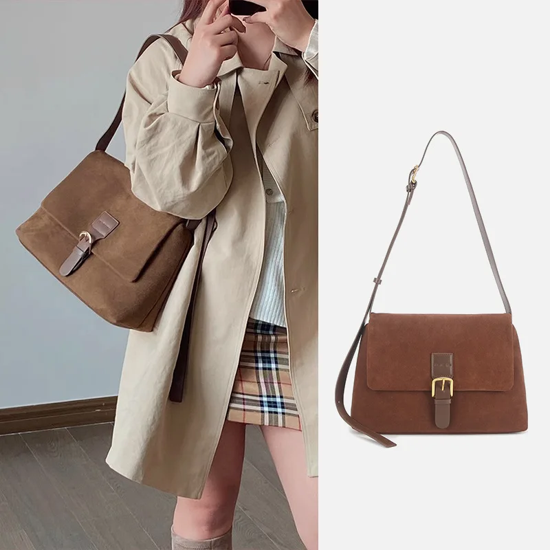 

Новинка 2024, женская сумка корейской академии, Замшевая сумка на одно плечо в стиле ретро, универсальная замшевая почтовая сумка через плечо