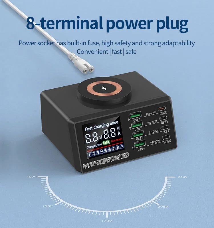 Fast Charger Digital Display Desktop USB Type C 45W PD3.1 PPS QC4.0 Support Wireless Quick Charger For Laptop Tablet Phone