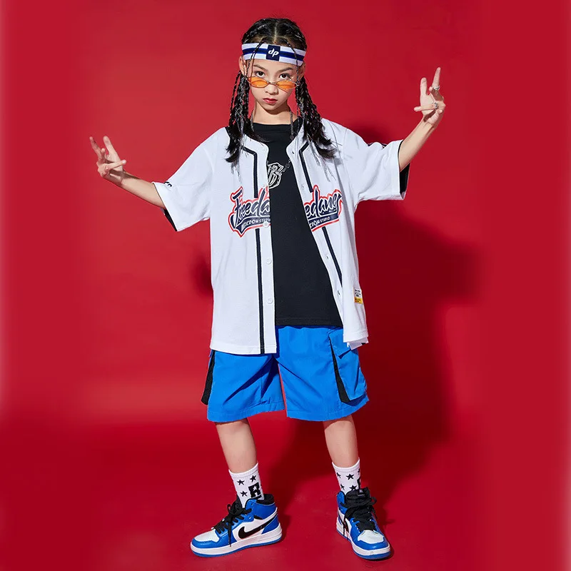 Vestido de manga corta holgado para niños y niñas, Ropa de baile de Hip Hop, moda de verano