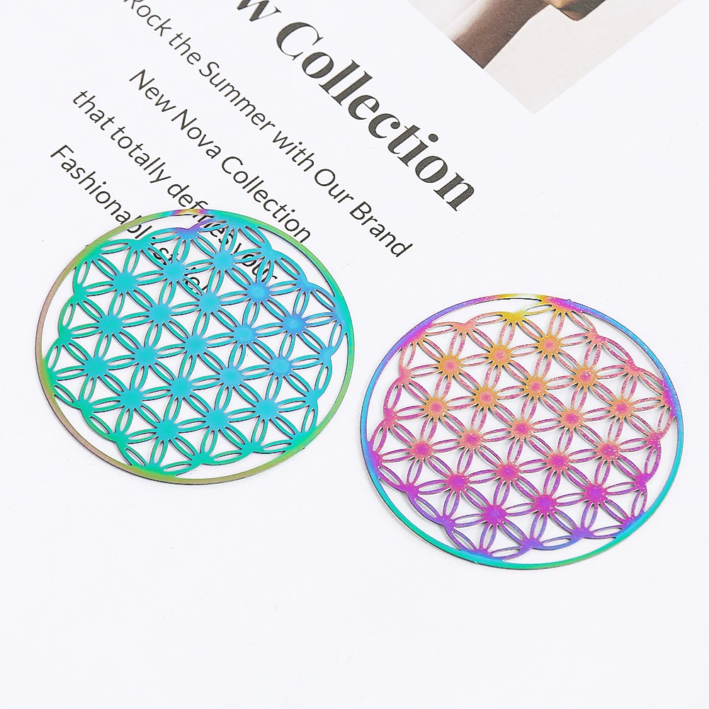 5pcs 40MM Openwork Flower of Life Round Stainless Steel Pendant Charms for Jewelry Making DIY Necklace Earrings Dangle Accessory