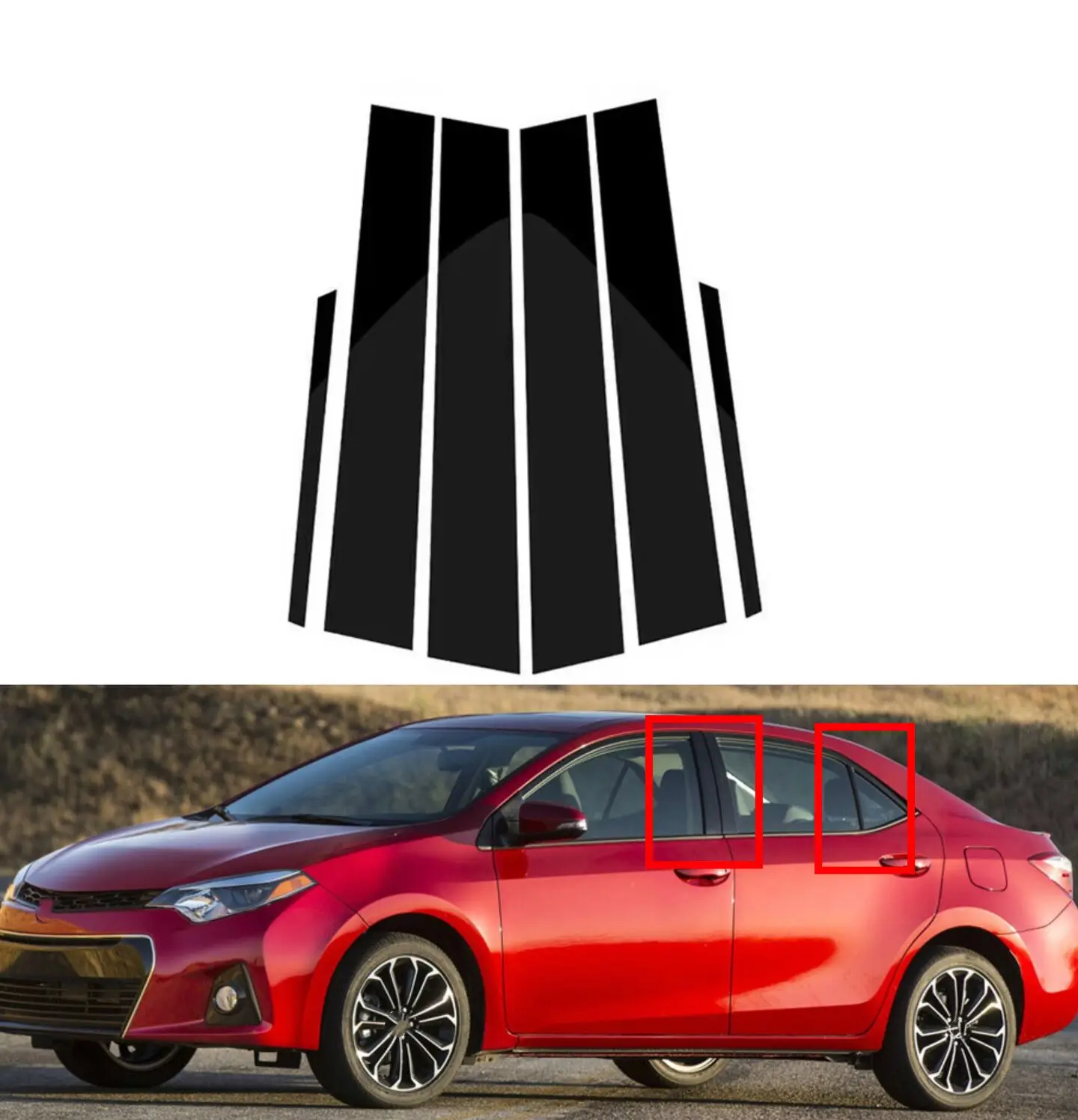 

6Pcs Gloss Black Pillar Posts For Toyota Corolla 2014 2015 2016 2017 2018 Window Side Door Trim Decal Cover Accessories