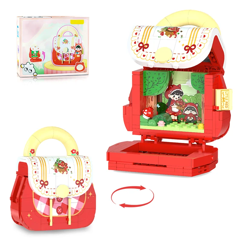 Conjunto de blocos de construção de bolsa de chapeuzinho vermelho, brinquedos de exibição de coleção de bolsa de doces fofos, ideia de presente de aniversário para meninas 6 +