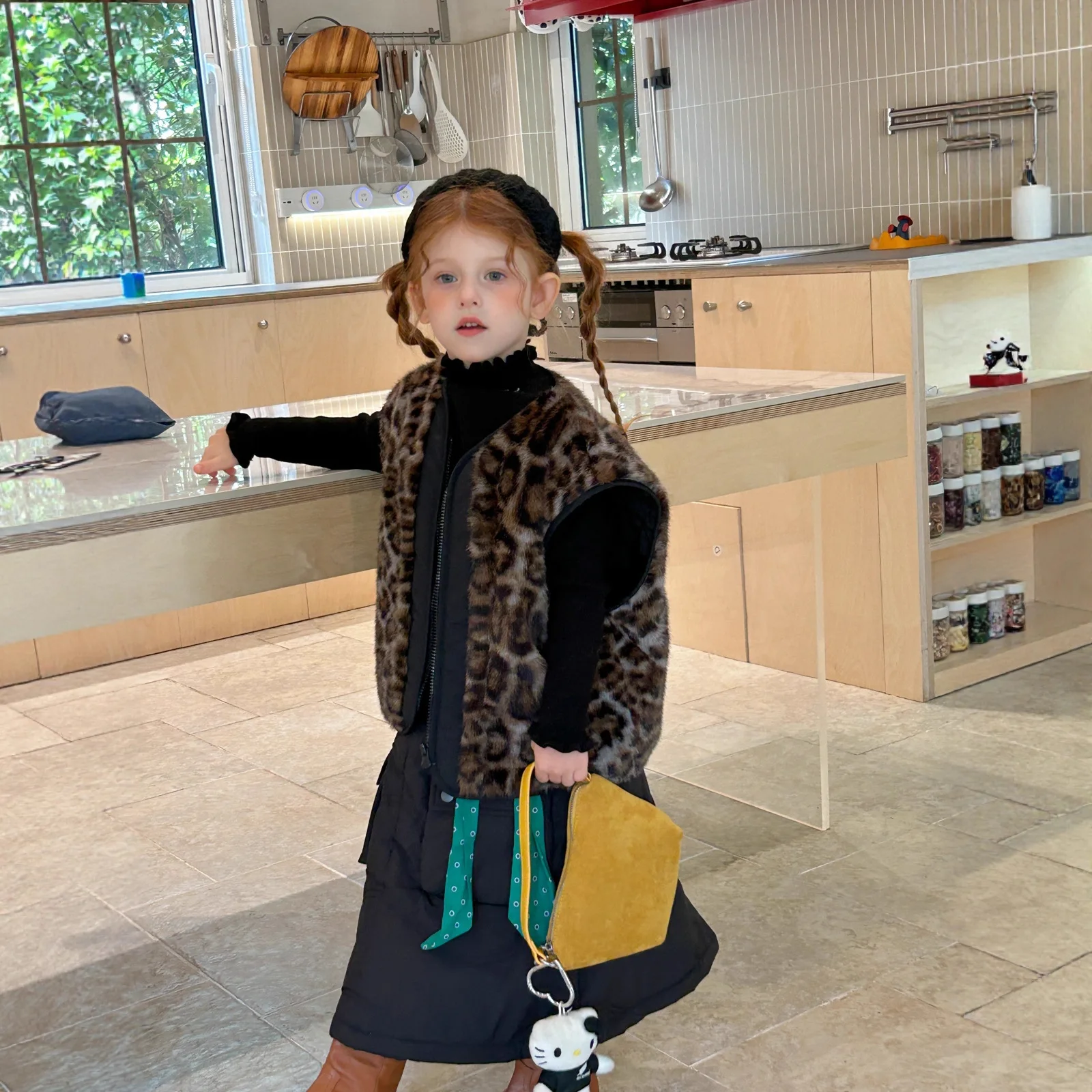 

Winter Children Girls Leopard Wasitcoat Patchwork Toddler Kid Girl Sleeveless Coat Thick Warm Little Baby Girl Fur Vest Cardigan