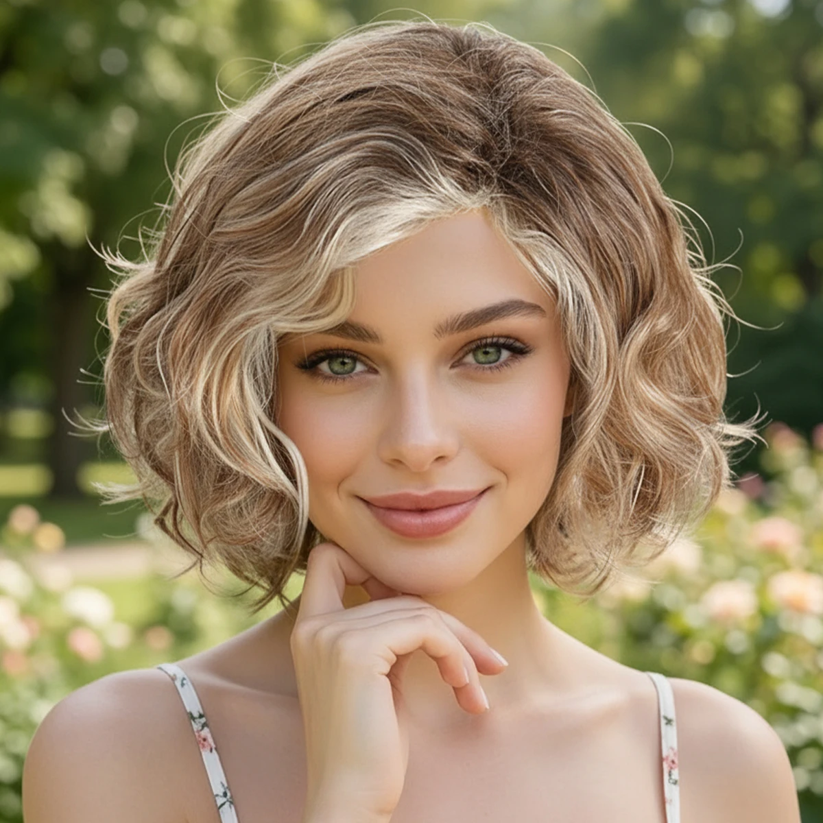 

12 Inch Natural Synthetic Mixed Gold Wigs For Women Short curly Wig Heat Resistant Hair For Daily Use Festival Party