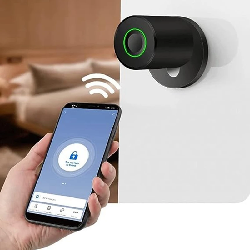 Fechadura com impressão digital para casa, cilindro remoto, bluetooth, fechadura antifurto, porta de madeira, fechadura esférica, durável, preta