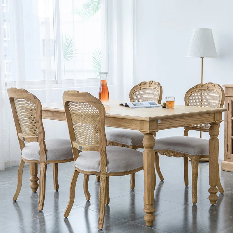 Solid wood European dining table American country oak dining table and chairs simple small apartment Mediterranean rectangular a