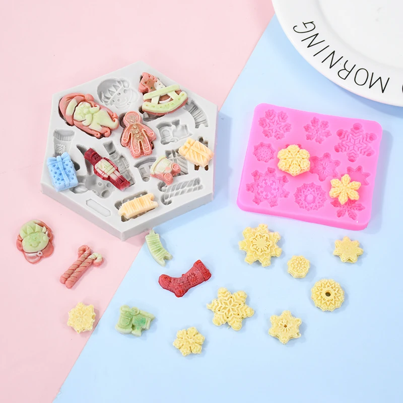 Christmas Snowflake Tree Santa Claus Mold DIY Silicone Fondant Baking Decoration Tool For Home Party Xmas New Year 2025 Navidad