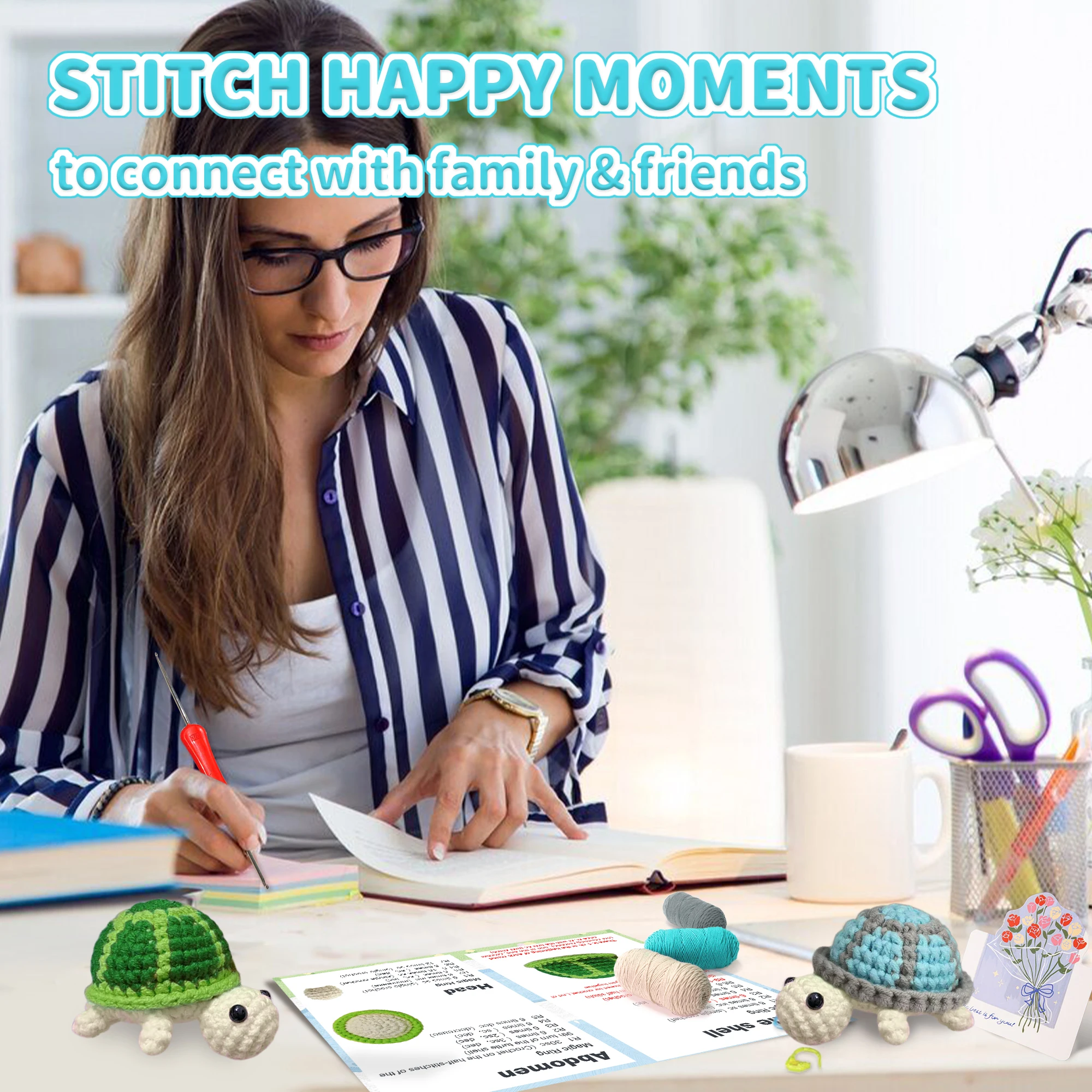 مجموعة حياكة السلحفاة للمبتدئين، فكرة هدية مثالية لعشاق الحرف اليدوية (الملحقات بألوان عشوائية)