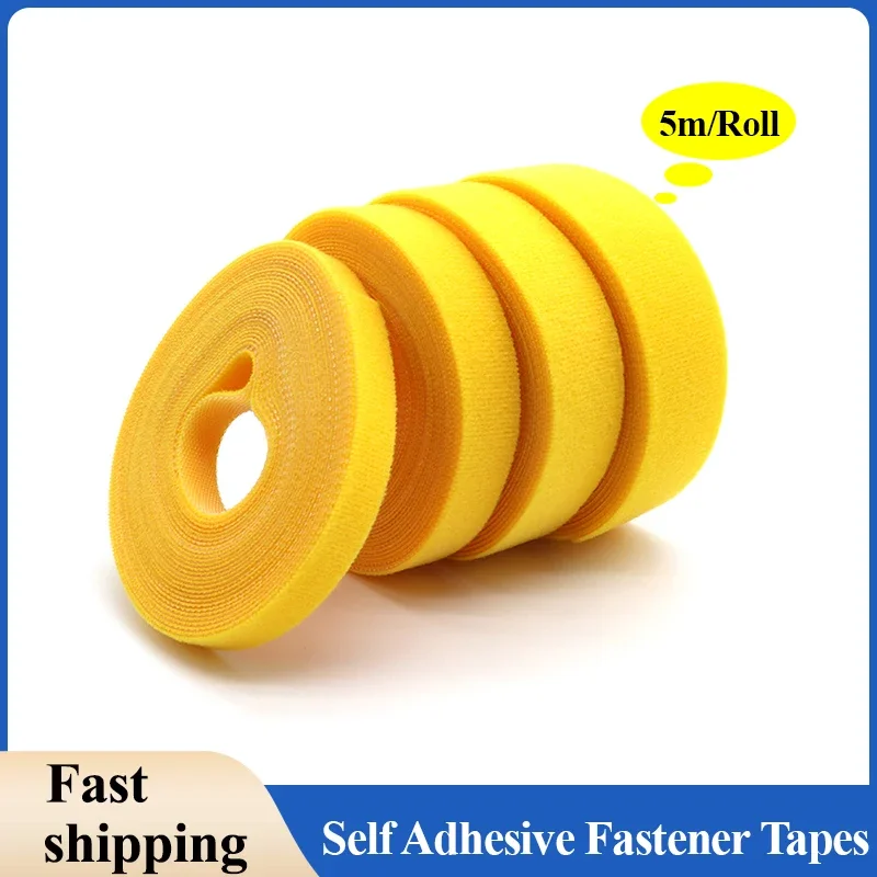 5m/roll Yellow Cable Ties Reusable Loop Bundle Self Adhesive Nylon Strap Organizer Clip Wire Holder Management Fastening TapeDIY