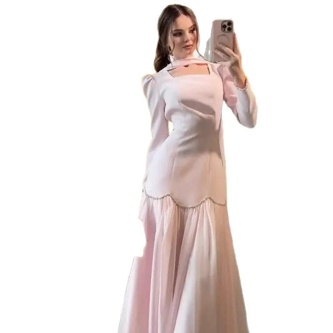 ربيع 2025 اليدوية الماس Embellied طويل Sve Ladylike سليم صالح الدكتور Ele تصميم ملابس غير رسمية منتصف الخصر Sle