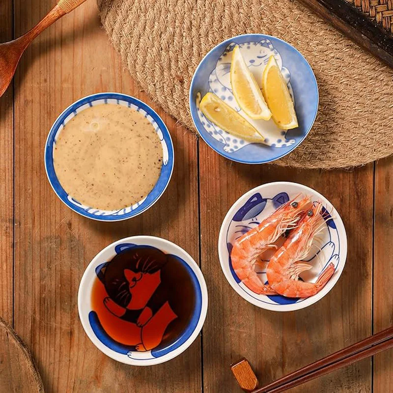 1/4 قطعة الحلوى السيراميك الحلوى المخللات أدوات المائدة اليابانية لطيف الإبداعية الكرتون محظوظ القط نمط التوابل الفاكهة طبق سوشي #4