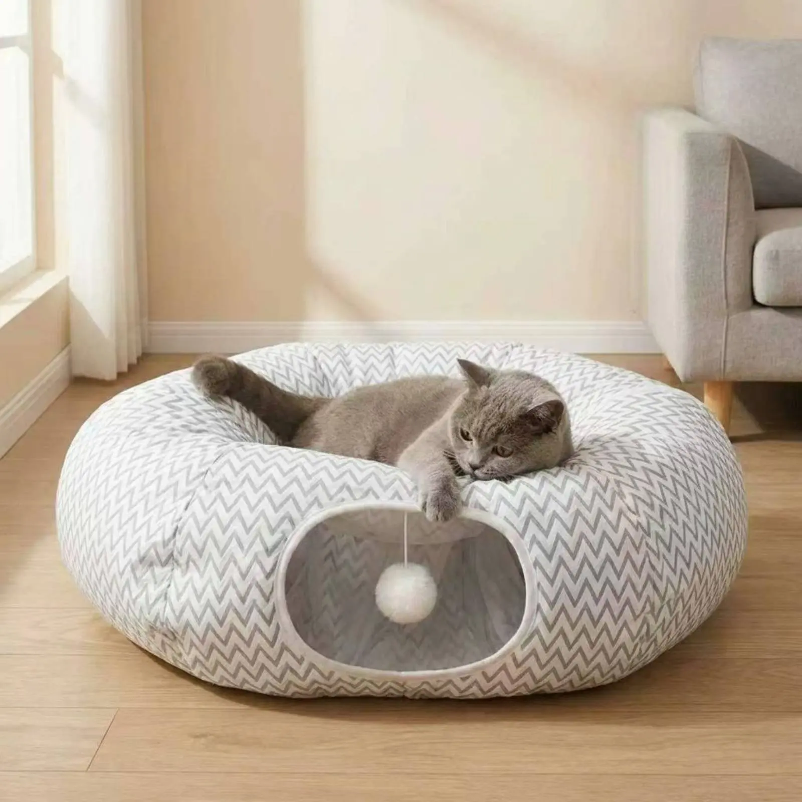 

Feline Tunnel Bed Year-Round Foldable Feline Bed Tunnel Pet Furniture Breathable Multifunctional for Cats, Indoor
