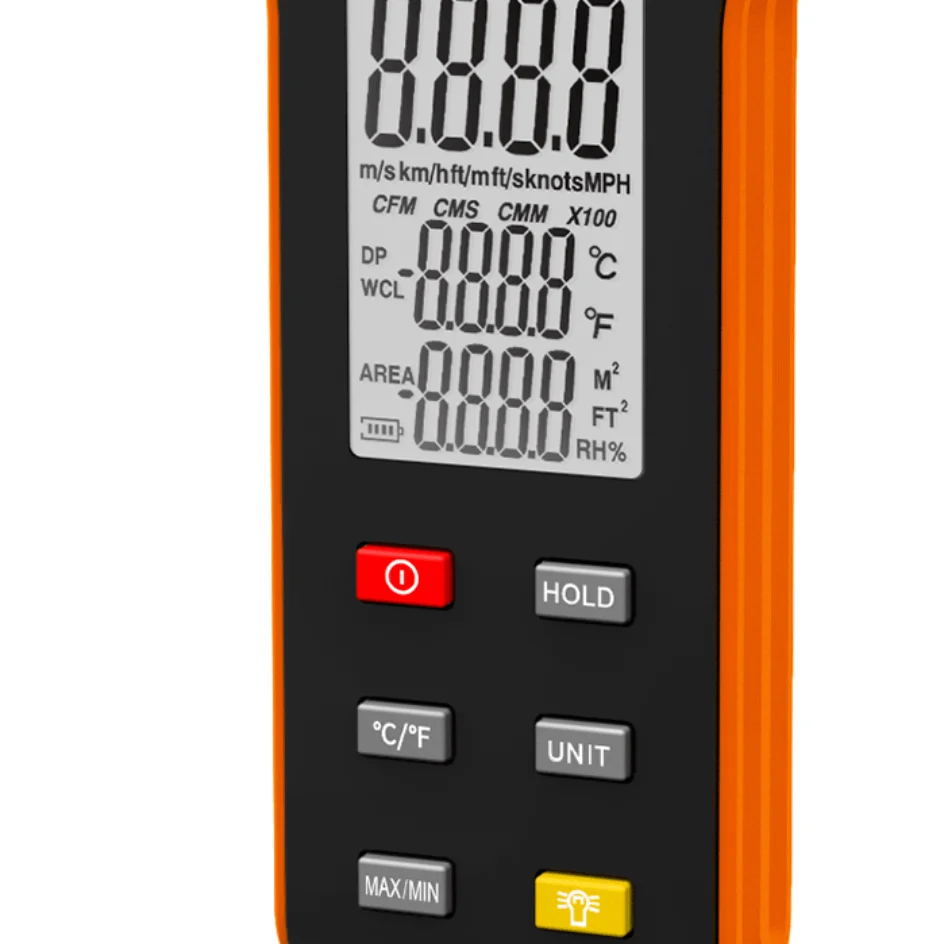 5000K 8-Vane Digital Anemometer 0.3~30m/s, 360° Rotating Wind Meter with Temp Humidity Backlight for HVAC Field Work & Outdoor