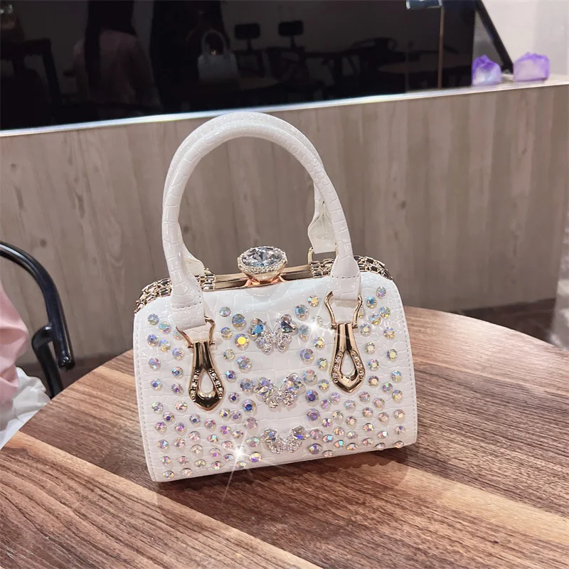 Women 2025 New Multi-Layer Large Capacity Temperament Wild Commuter Diamond-Embedded Portable Square Bag
