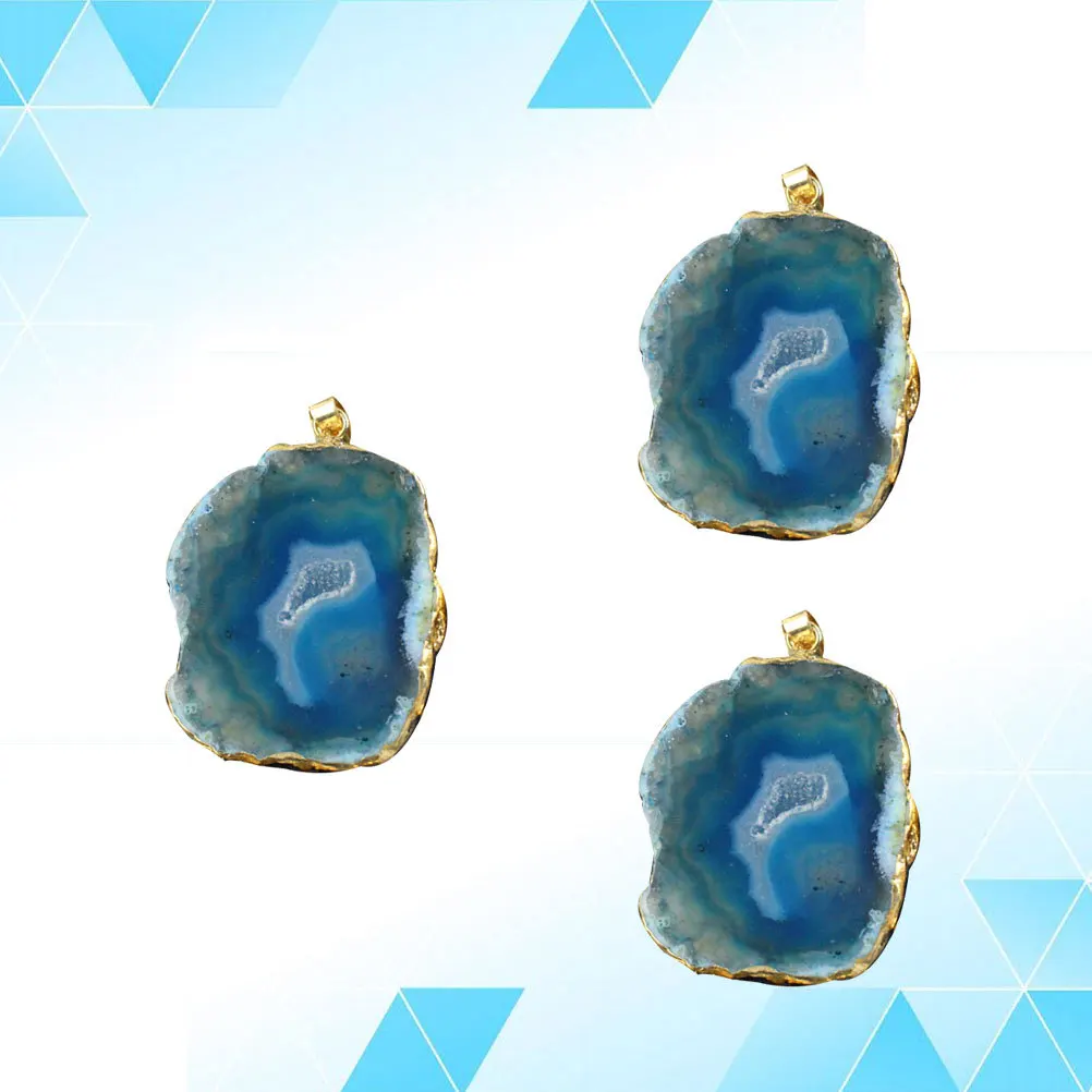 

3Pcs Blue Agate Stone Pendant Set Flatback Slices with Plating Edge Design for DIY Jewelry Crafts Necklace Dangle Earrings