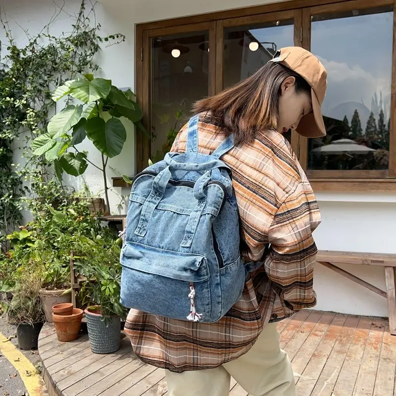 Miyagawa Backpack for Female Students Instagram Causal Large Capacity Denim Canvas Retro Travel School Backpacks Bag