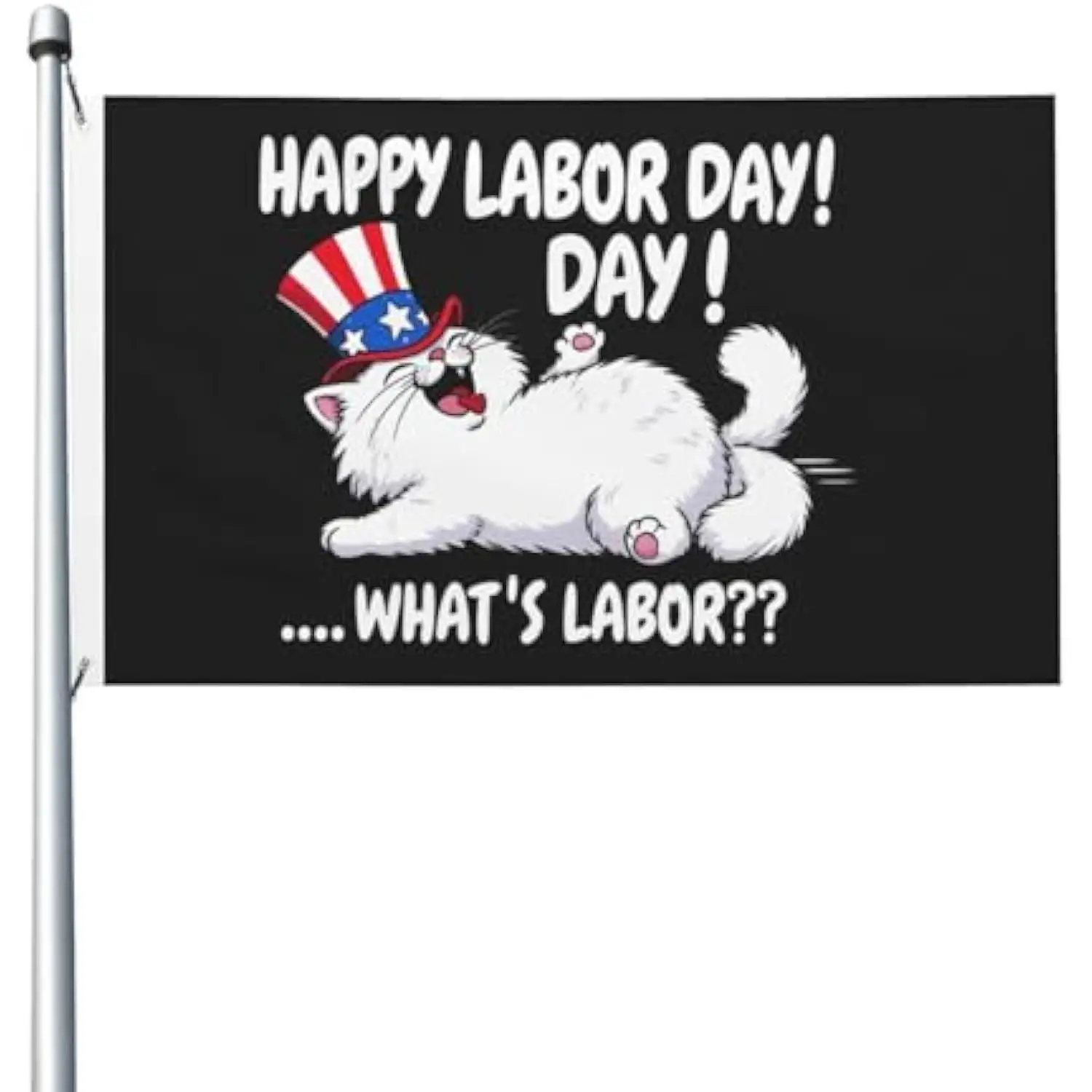 Happy Labor Day Funny Cat Patriotic Hat Garden Flag Outdoor Single-sided Printing Polyester Banner
