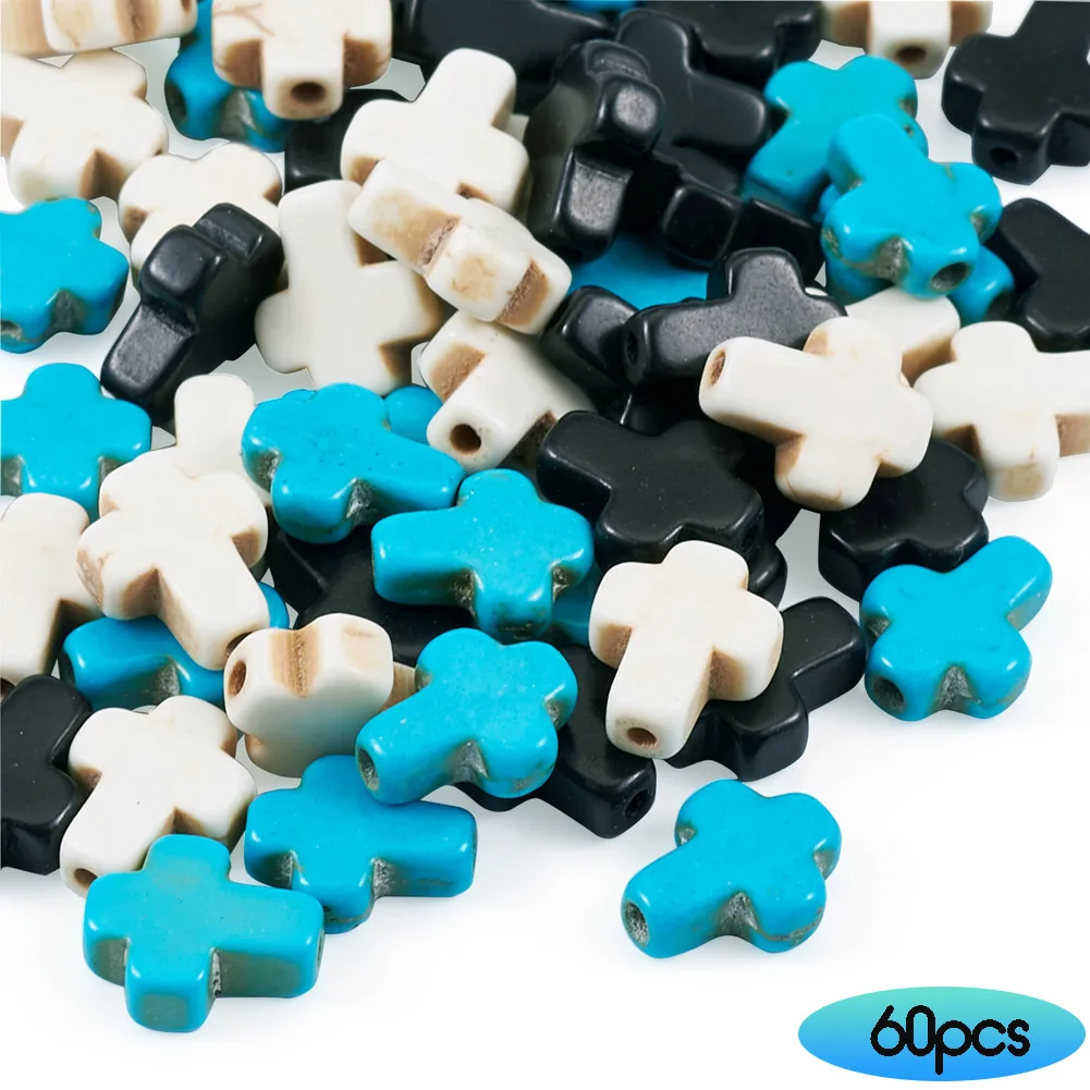 Cross Synthetic Turquoise Beads Dyed Blue Black White Loose Spacer Bead Christian Pray Boho Jewelry Craft Making Supplies 60pcs