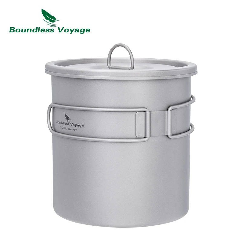 

Boundless Voyage Titanium Camping Pot Ultralight Backpacking Cookware with Folding Handle for Hikers, Backpackers 1.4L Ti2060C