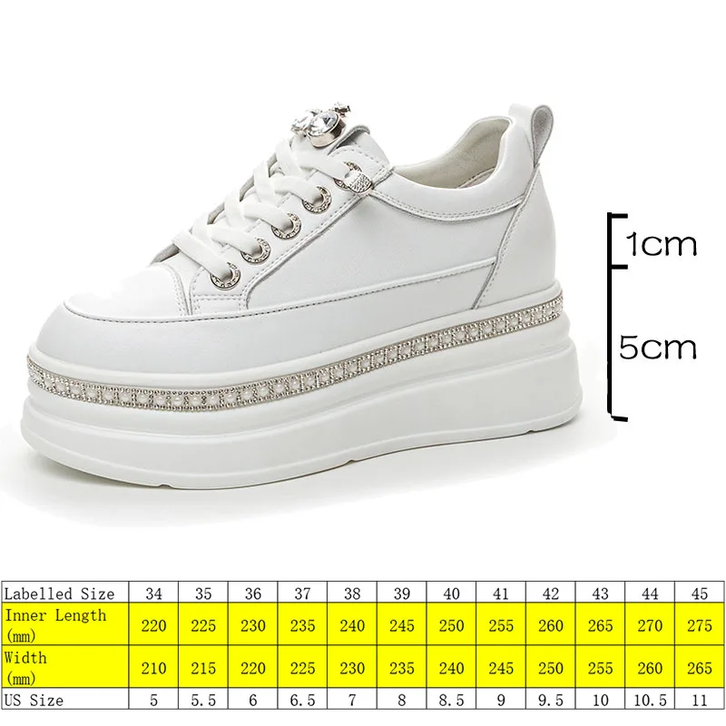 Fujin 6cm Cow Genuine Leather Platform Wedge Fashion Women Spring Summer Autumn Chunky Sneakers Shoes Breathable Vulcanize Comfy