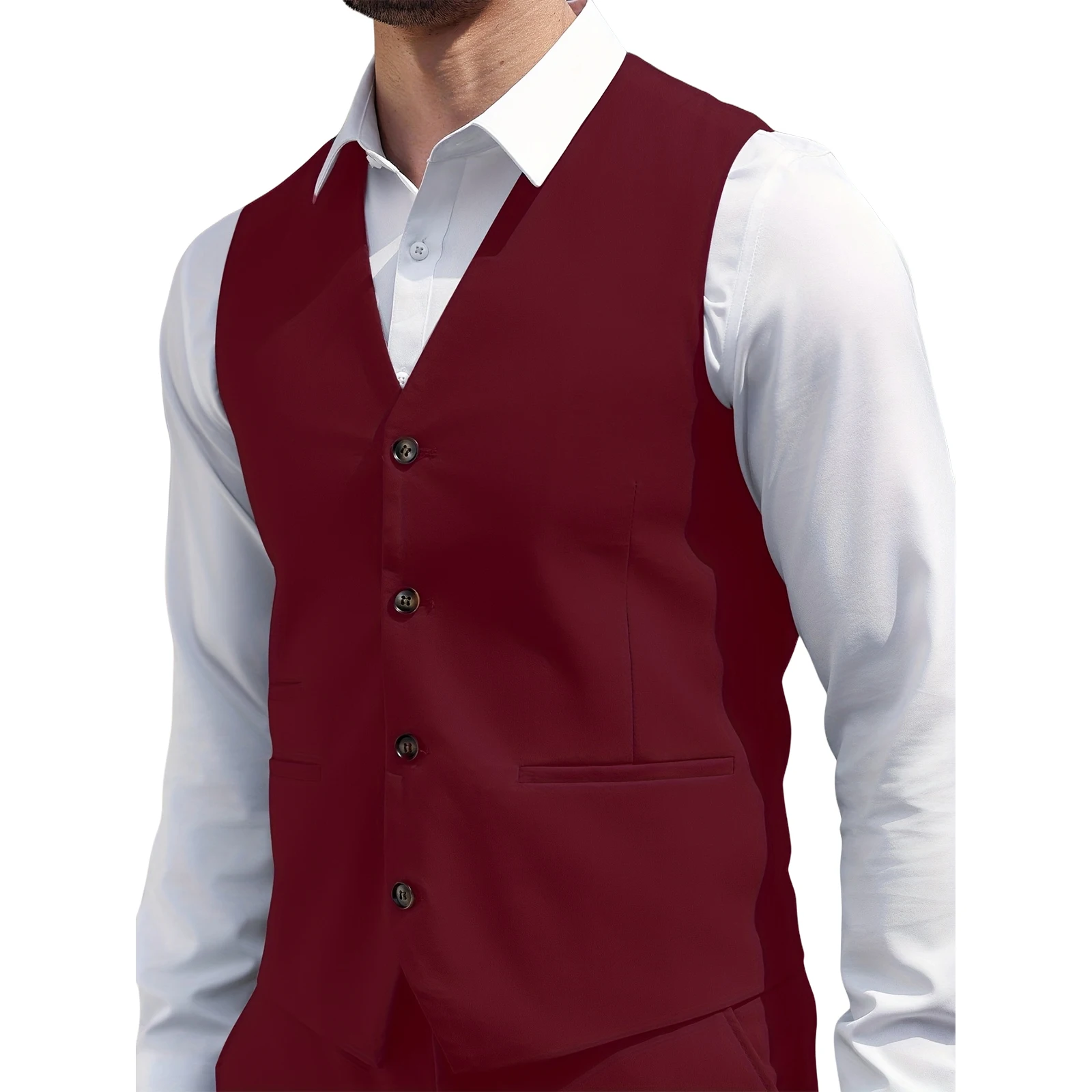 Men Burgundy 2 Piece Vest Suit - Men Formal Wear Outfits ulasan dan harga