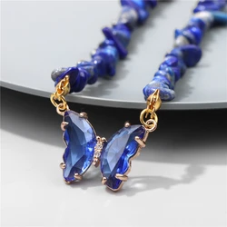 Trendy Colorful Butterfly Necklace Natural Tiger Quartzs Beaded Pendant Necklaces Party Jewelry for Women Girls Friendship Gift