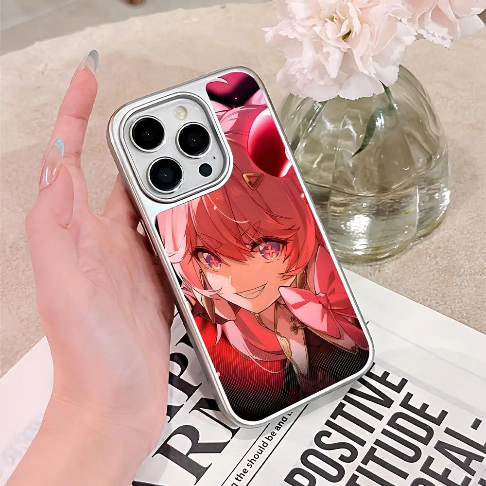 

Чехол для телефона Wuthering Waves Encore для iPhone 17 16 15 14 13 12 11 Air Pro Max Plus, серебристое покрытие, цветной чехол