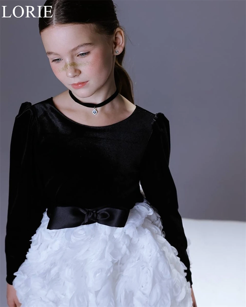 LORIE Elegant Black Velvet Flower Girl Dresses Ball Gown Scoop Ruffles Flowers Bow 2025 Fairy Birthday Party Dress Customized