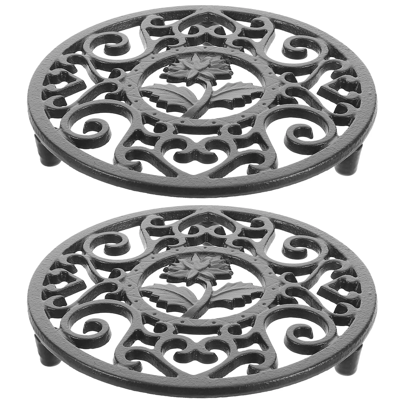 2Pcs Cast Iron Trivet Mat Heat Resistant Teapot Stand Table Protector Hot Pot Base Mat Vintage Round Kettle Holder for Tetsubin