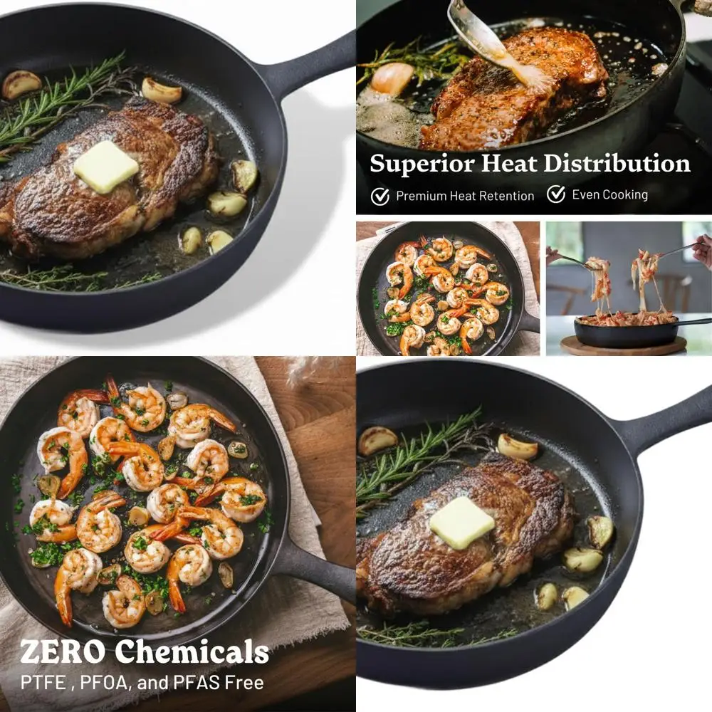 

10 Inch Pre-Seasoned Cast Iron Pan - Non-Stick Finish for Cooking, Baking, and Grilling on Stove, Oven, or Campfire
