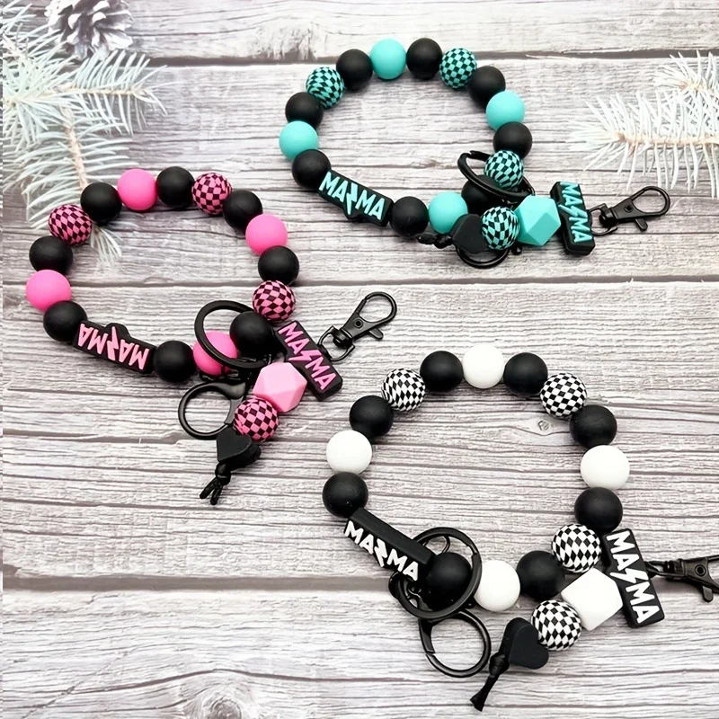 

New Anti-Theft Silicone Beaded Keychain Wristlet Key Ring Bracelet Cute Tassel Bag Charm Car Key Chain Holder for Women Girls