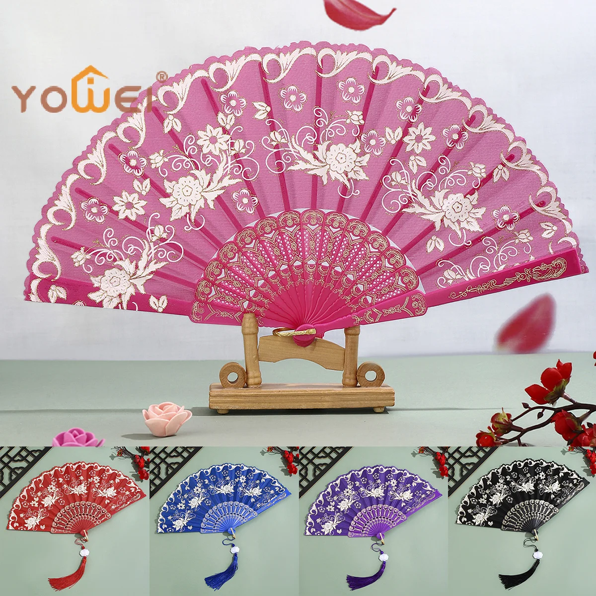 Latest Vintage Folding Fan Chinese Style Dance Performance Hand Fans Gold Powder Plastic Fan Art Craft Gift Home Decor