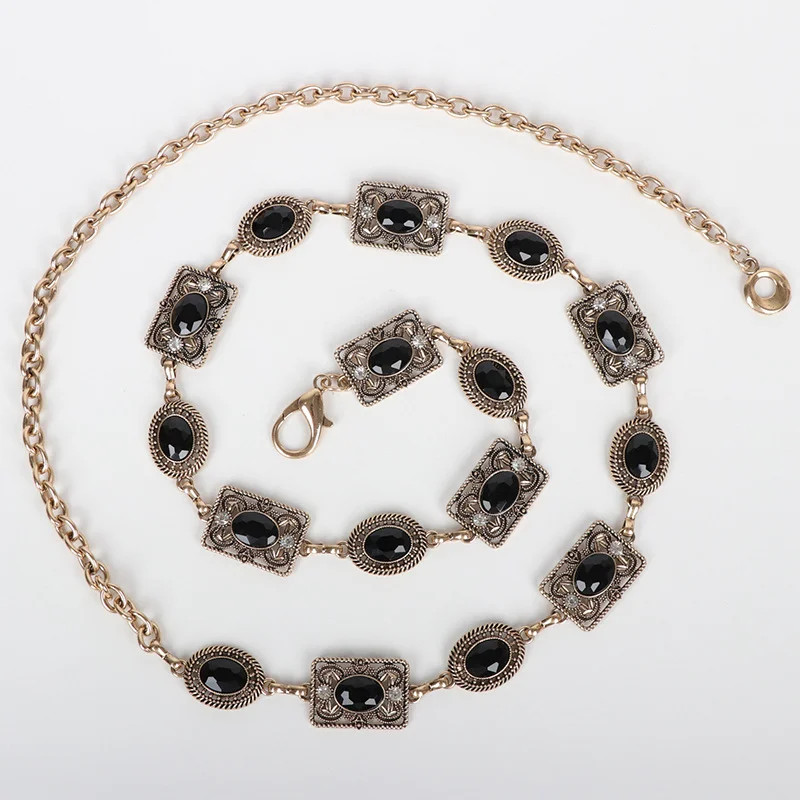Subtle retro style carved flower waist chain, women\'s rhinestone chain, versatile decorative belt, fashionable matching skirt